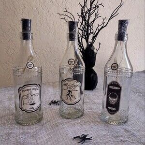 Halloween Decorative Light Up Glass Bottles Set of 3